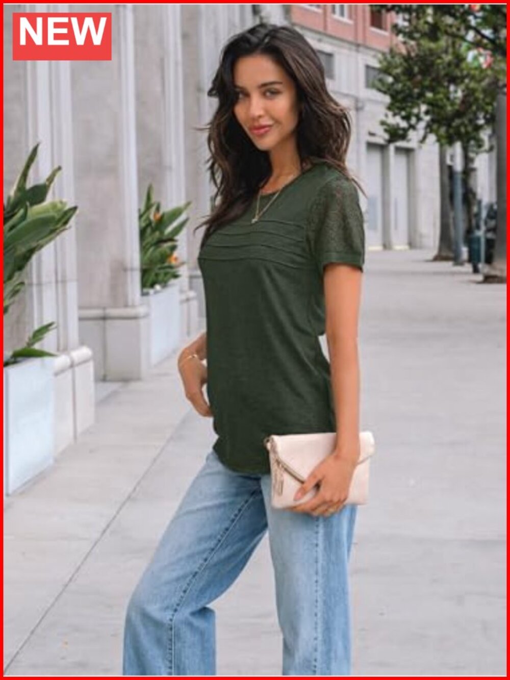 Women's Dressy Lace Short Sleeve T-Shirt Blouse Business Casual Top - Picture 2 of 6